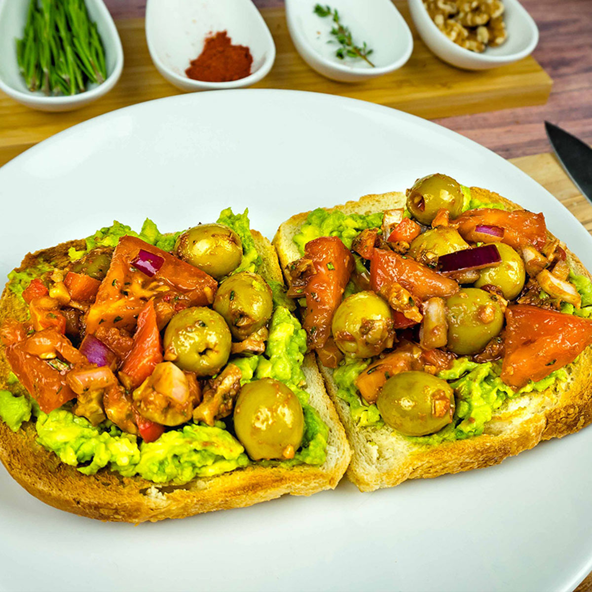 Smashed Acocado Toast The Piquillo Pepper-Filled Olives